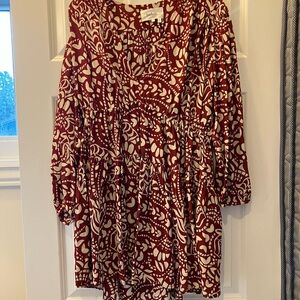 ba&sh Red and White Long Sleeve Dress